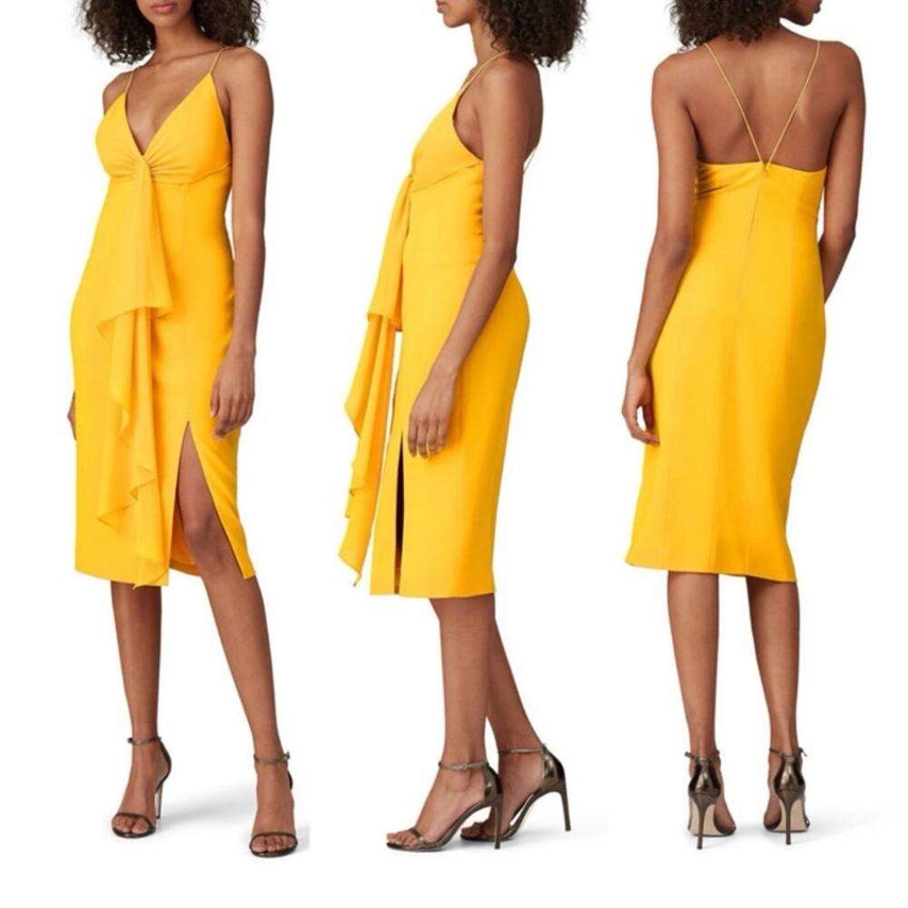 Jay Godfrey Carlo Ruffle Sheath Cocktail Dress Sleeveless Sunflower Yellow Sz 4